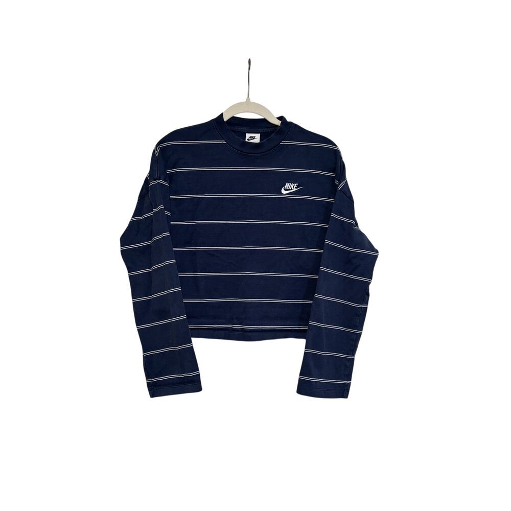 Nike Navy and White Striped Crop Long Sleeve Shirt S - Picture 2 of 8
